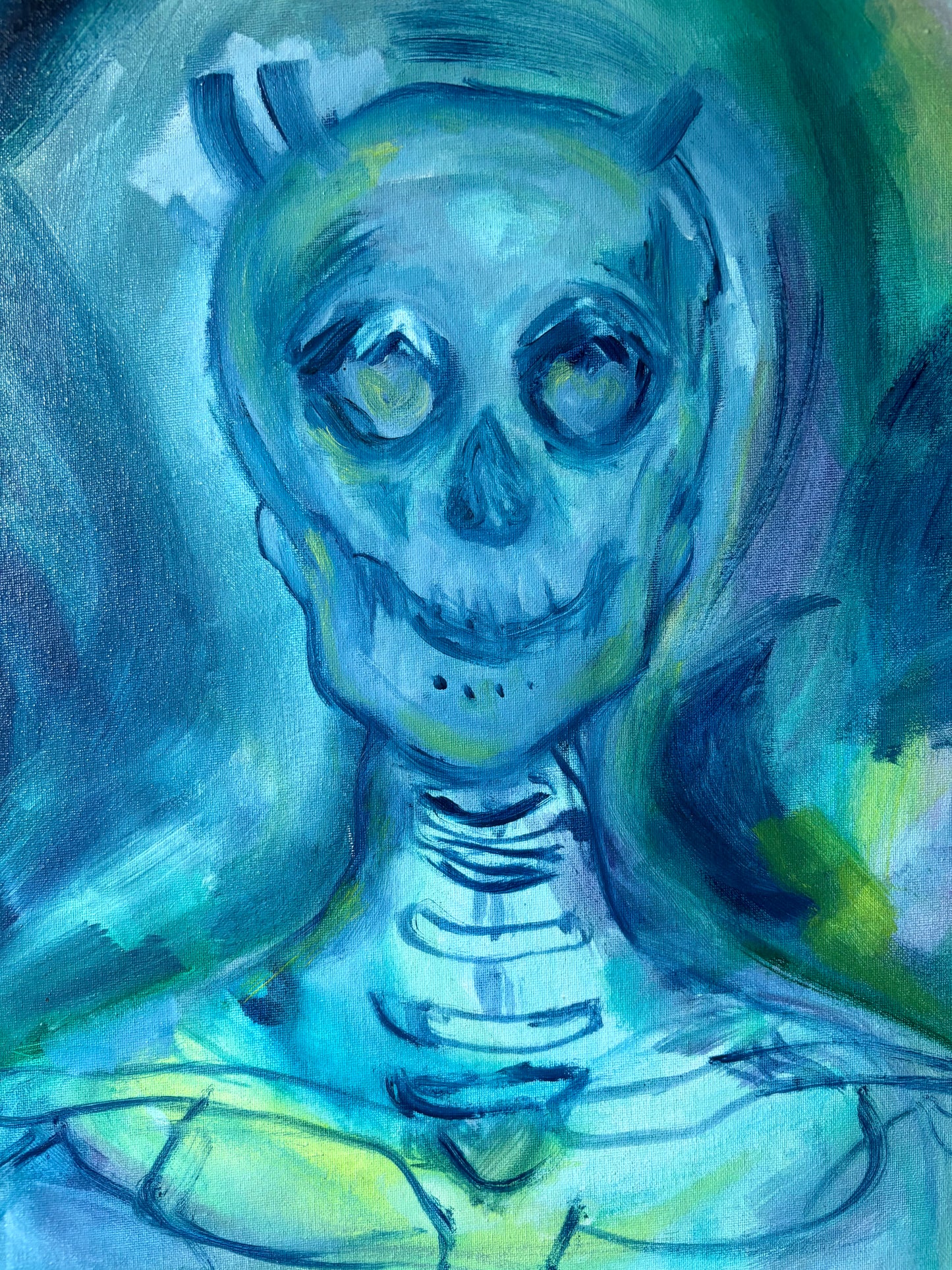 Holograph I - Oil painting by Jessica Gallardo, abstract experimental art, 16x20 inches on panel board
