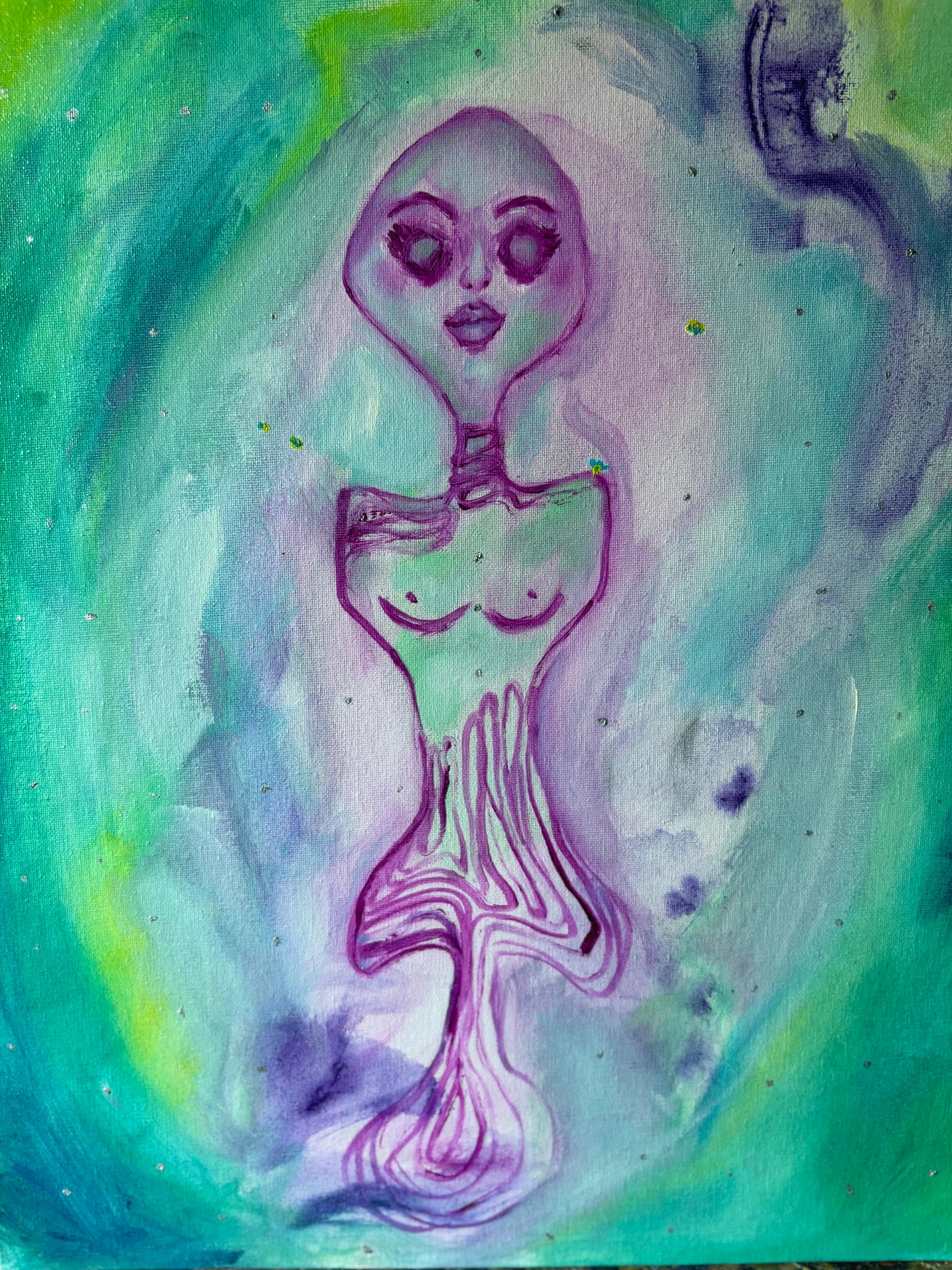 Holograph 2 - Oil painting by Jessica Gallardo, abstract experimental art, 16x20 inches on panel board