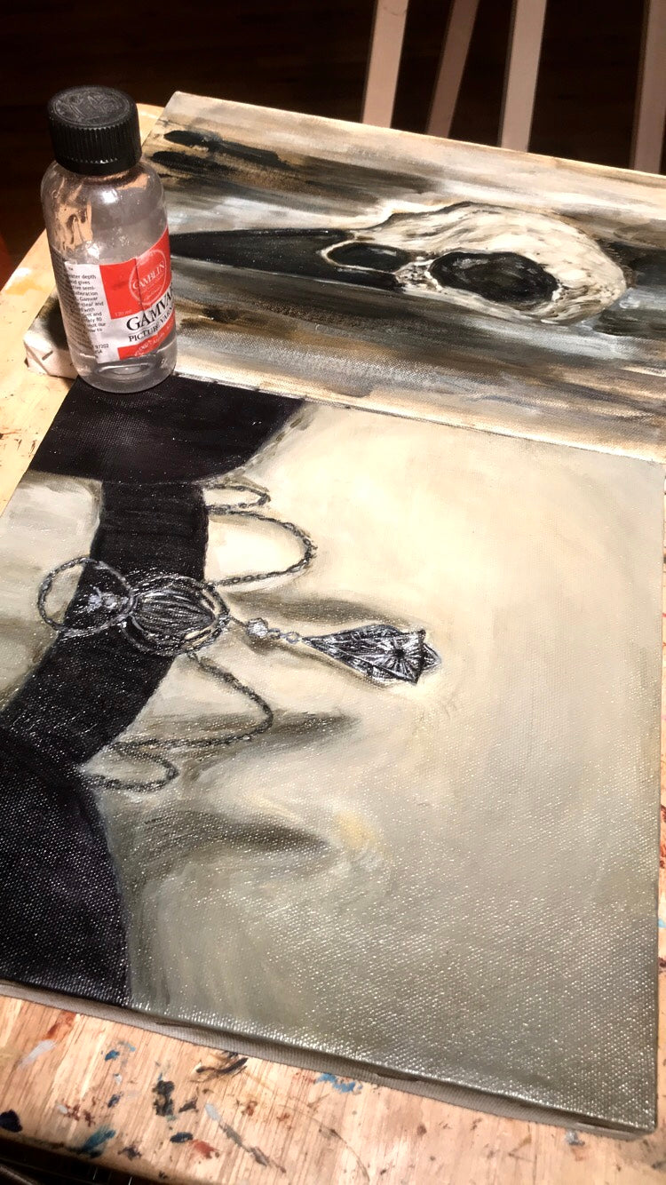 Raven Skull Study Original Oil Painting