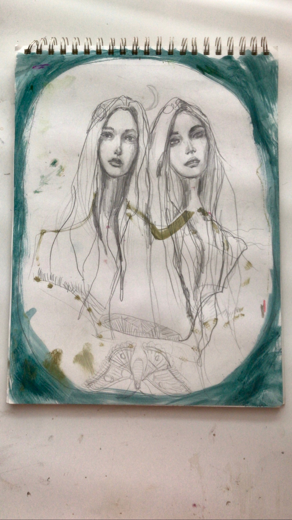 Blue Moon Sketchbook page by Jessica Gallardo 2021.